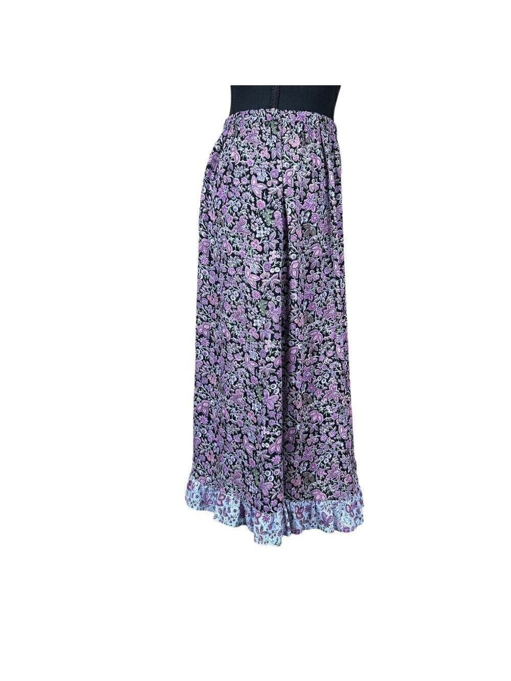 701 Vintage Purple Floral Ruffle Hem Cottagecore Maxi Skirt Size M - Picture 4 of 7